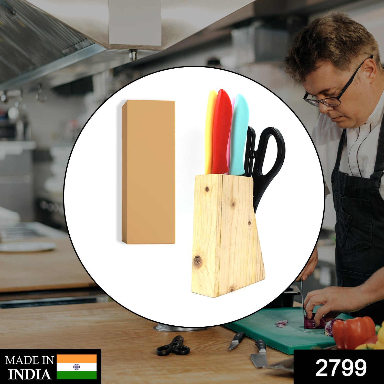 2799 Stainless Steel Kitchen 5-Pcs Knife Set with Wooden Stand for Vegetable & Meat Cutting Scissor (Knife Set) DeoDap 2799 Stainless Steel Kitchen 5-Pcs Knife Set with Wooden Stand for Vegetable & Meat Cutting Scissor (Knife Set) DeoDap